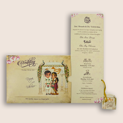 Cream Bride groom Wedding Card-KNKRL122