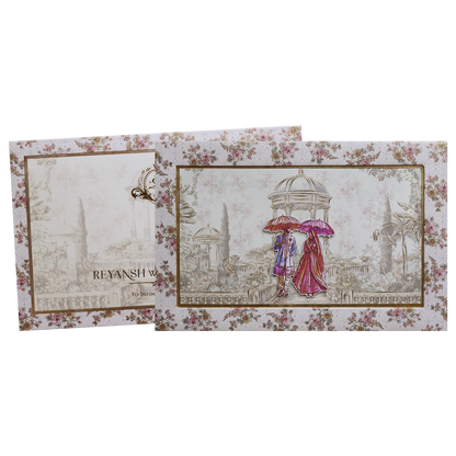 Grey Floral Palace Umbrella Couple Boxed Wedding Card - KVN07680