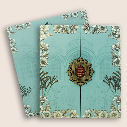Blue Floral Door Style Wedding Card - KVN08000