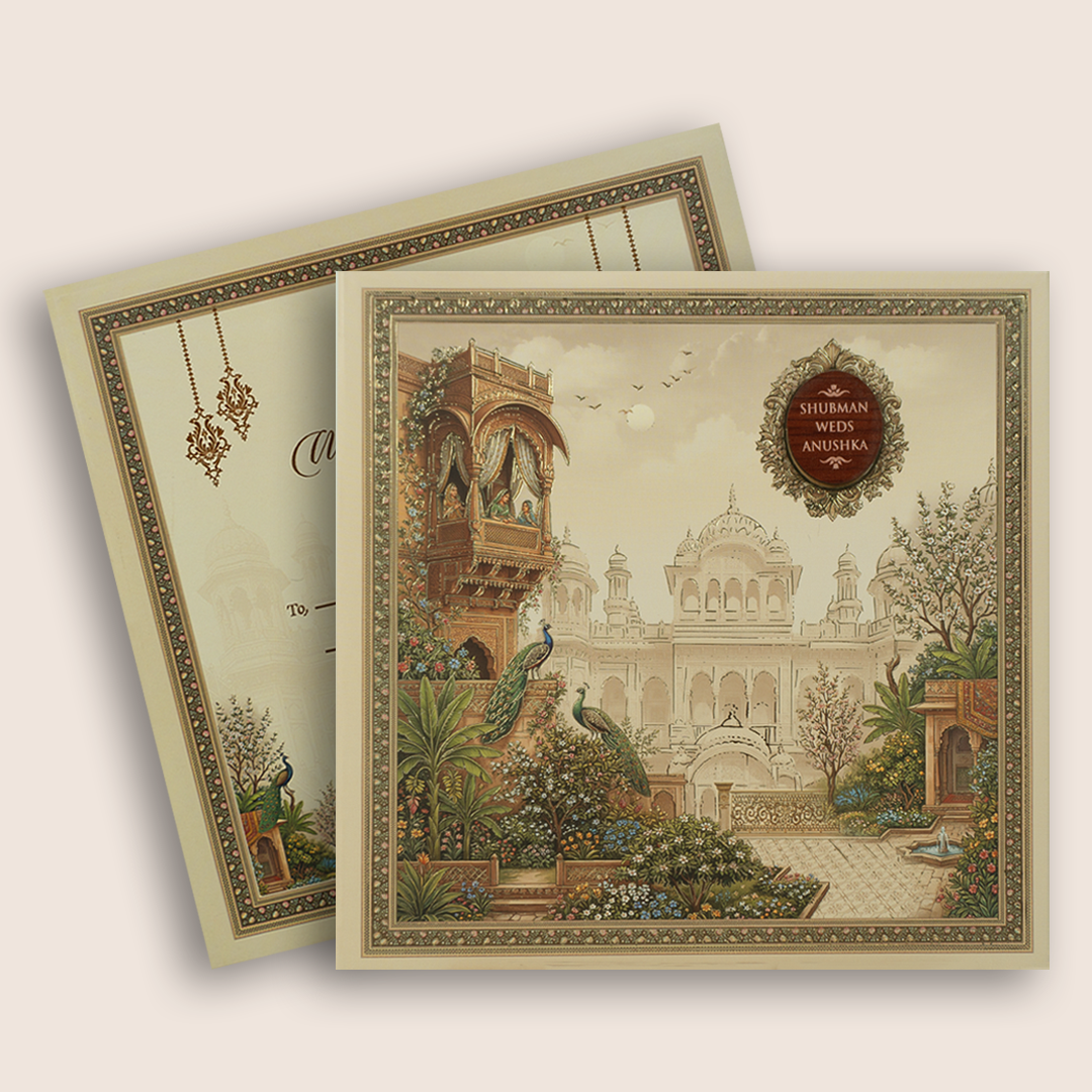 Beige Royal Palace Padded Wedding Invitation Card - KRB10760