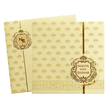 Ivory Gold Lotus Pattern Wedding Invitation Card-KPR06200