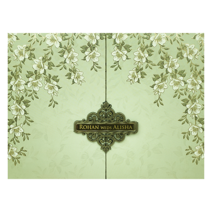 Mint Green Floral Padded Wedding Card-KFR15310
