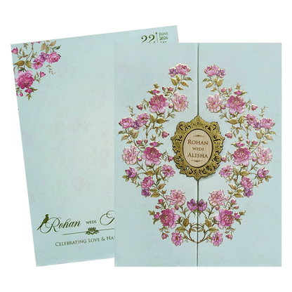 Mint Blue Floral Wedding Card - KFR16360
