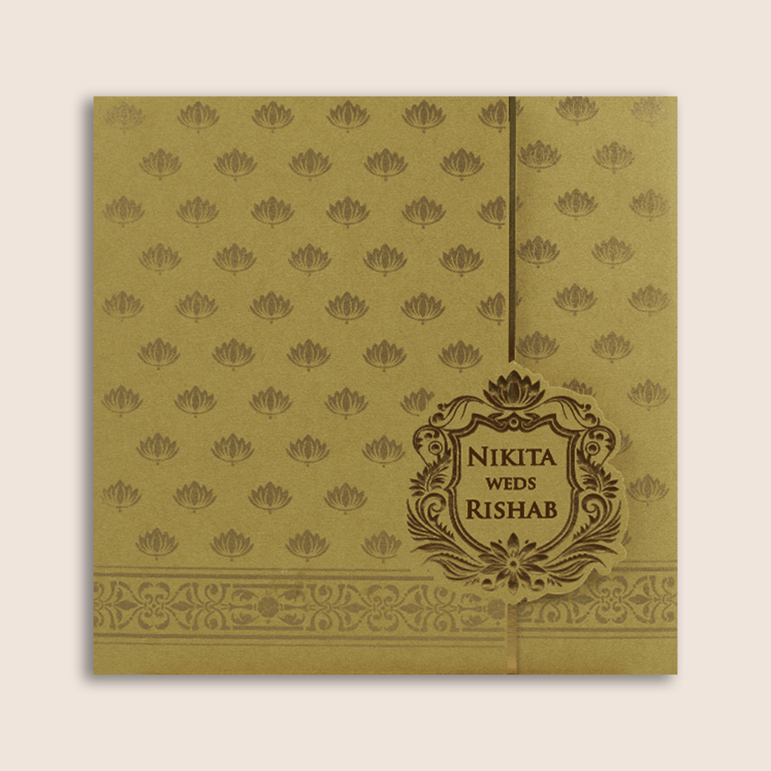 Gold Floral Door Style Wedding Invitation Card - KPR06200