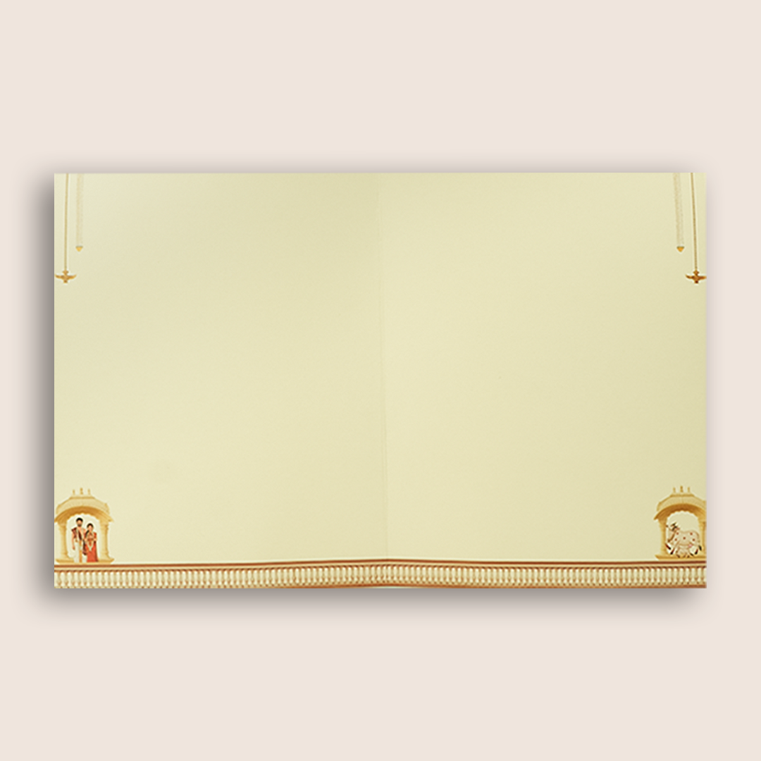 Cream South Indian Temple Door Style Wedding Invitation - KNKJ1167
