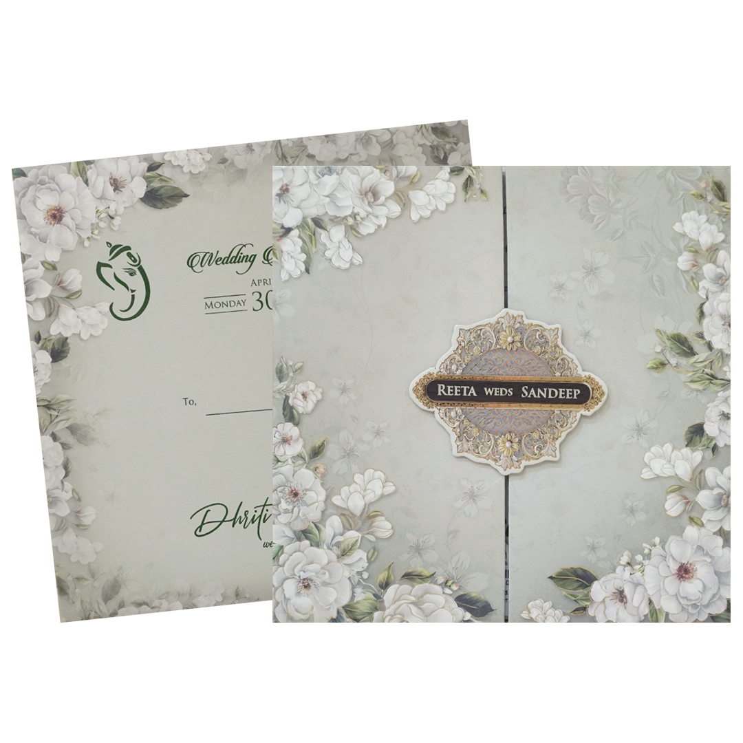 Grey Floral Padded Wedding Card - KSH72790
