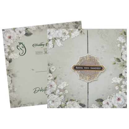 Grey Floral Padded Wedding Card - KSH72790