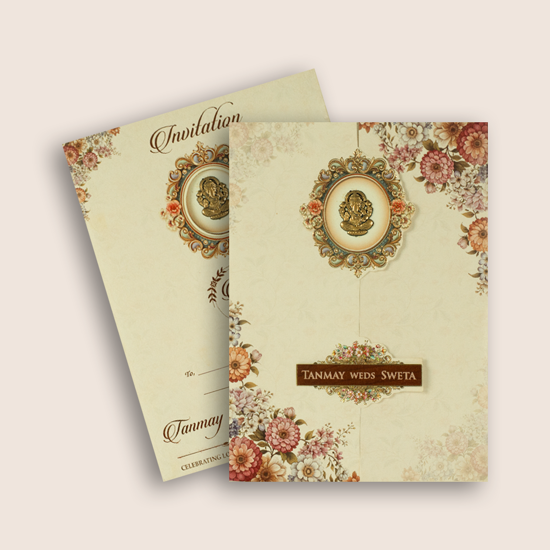 Cream Floral Door Style Marriage Card - KSH73460