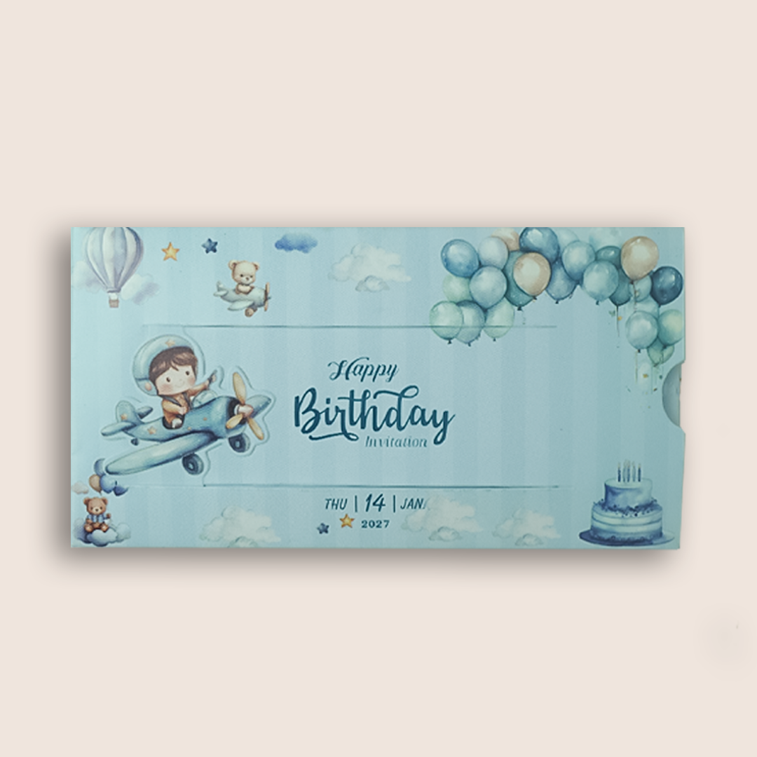 Blue Boy Aeroplane Birthday Card-KNKRL114