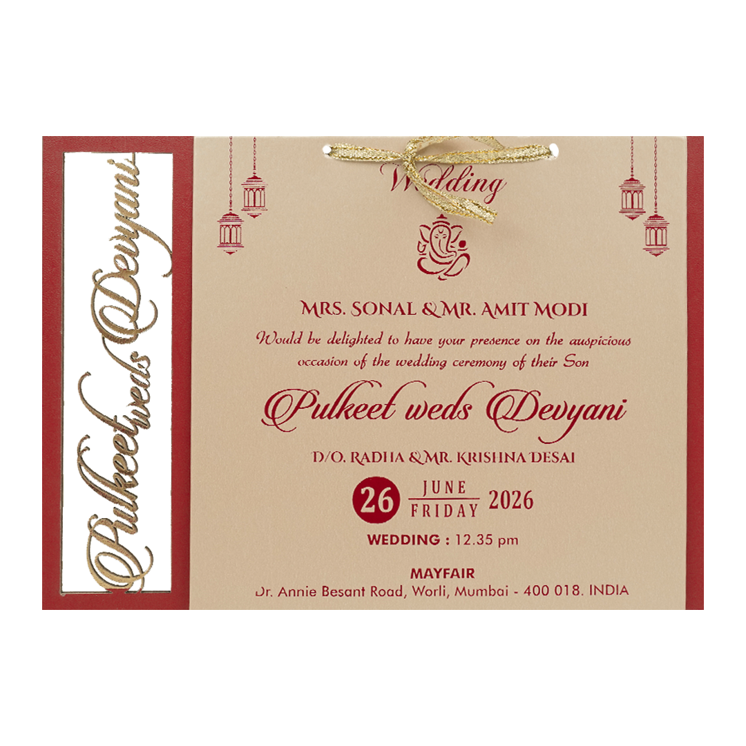 Red Cream Gold Foil Wedding Card-KJTS1843
