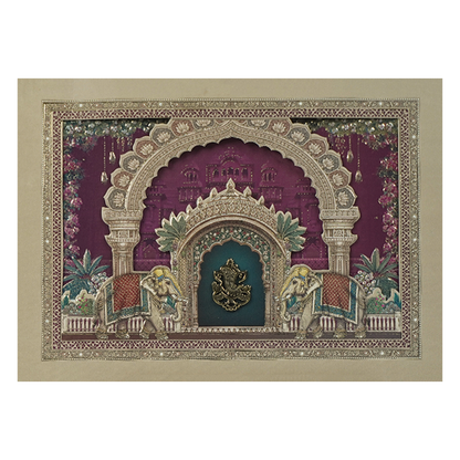 Pink Ganesha Elephant Temple Wedding Card-KSI64930