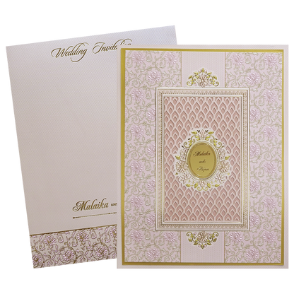 Pink Cream Floral Embossed Laser Cut Padded Wedding Card - KMMEX8280
