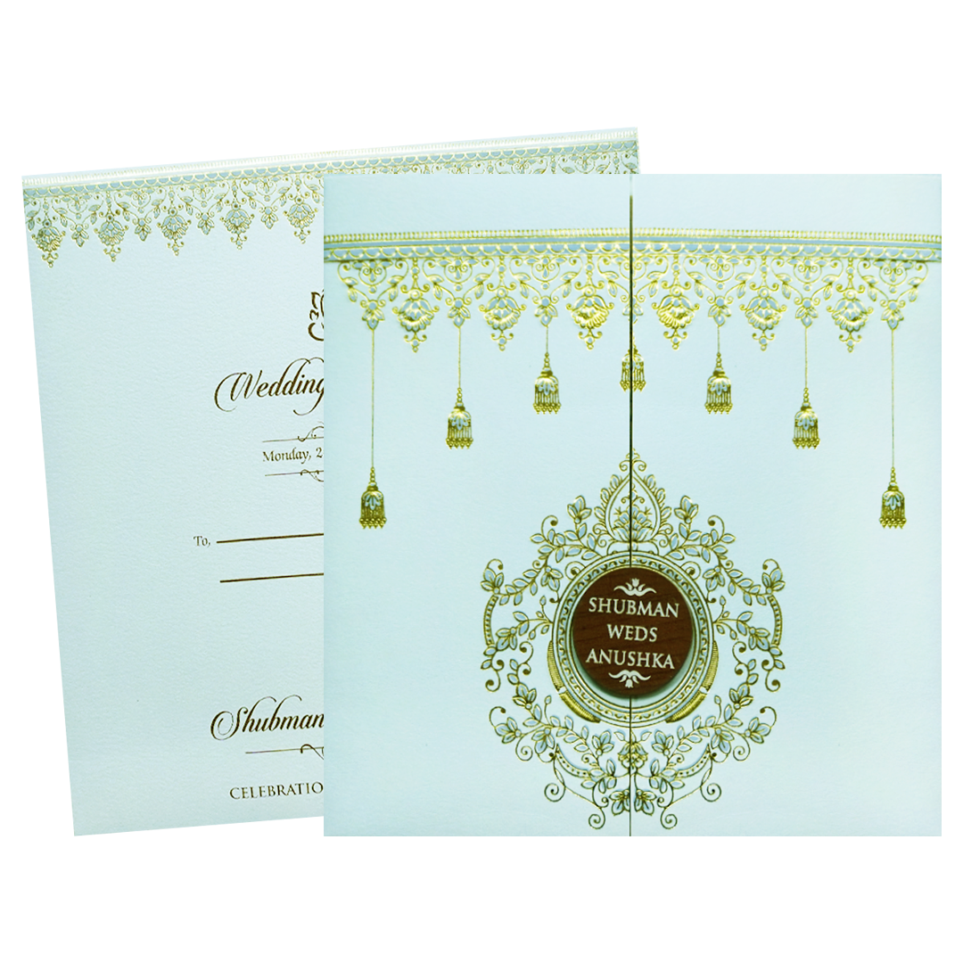 Elegant White Door Style Embossed Wedding Invitation Card-KRB09121