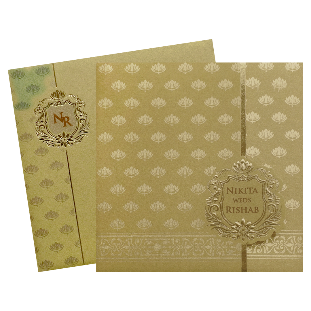 Gold Lotus Pattern Wedding Invitation Card-KPR06190