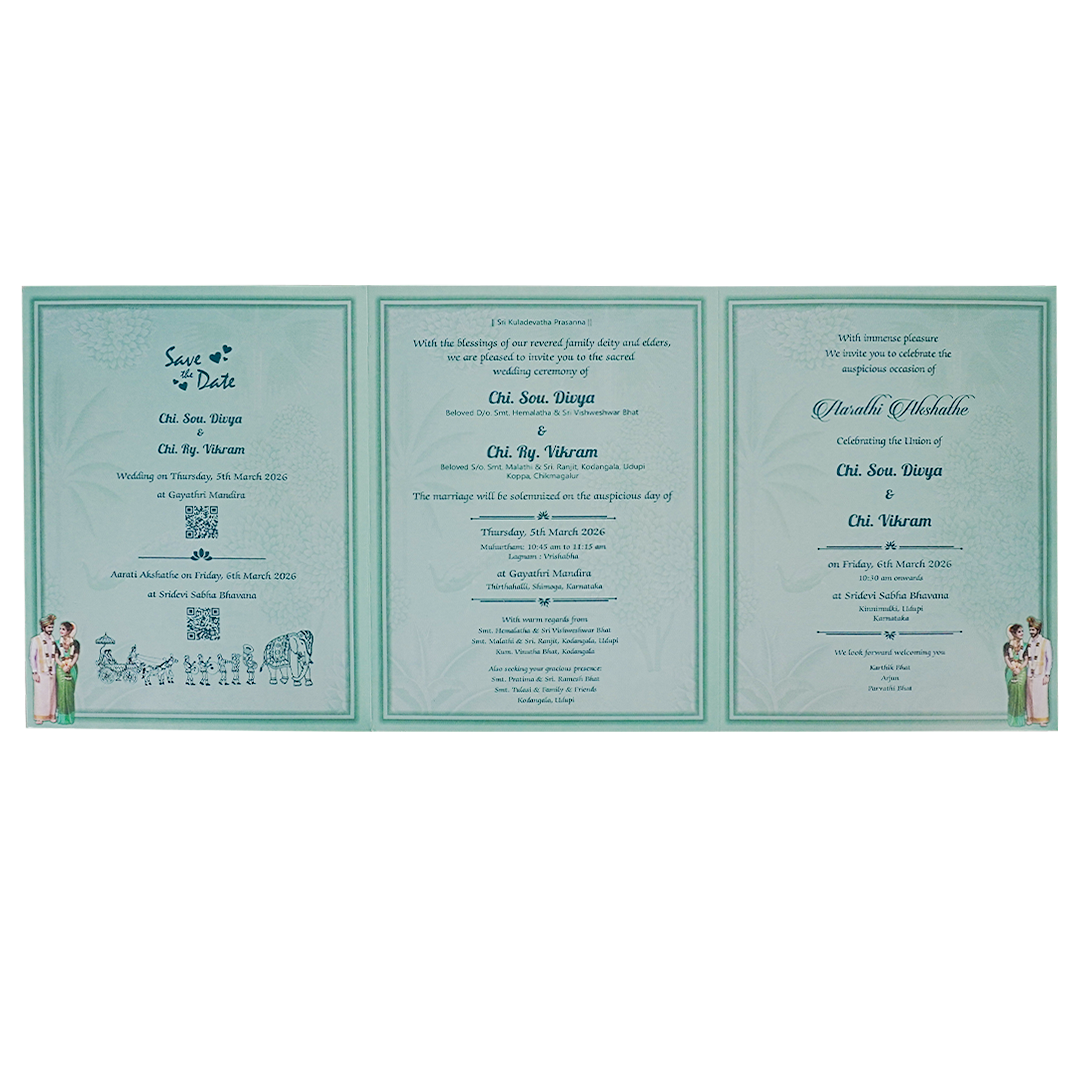 Green Elephant Couple Laser-Cut Wedding Card-KNKQ8306