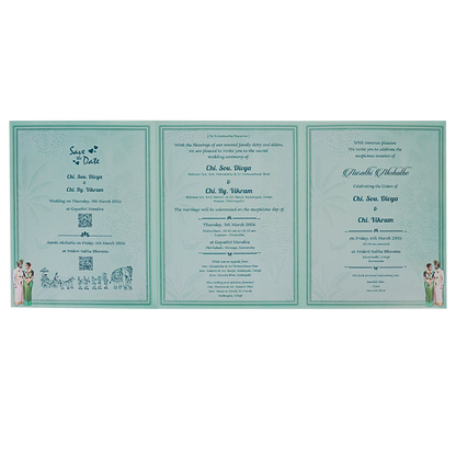 Green Elephant Couple Laser-Cut Wedding Card-KNKQ8306