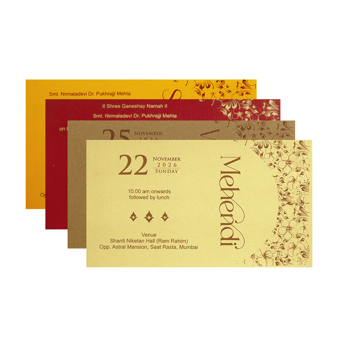 Red Floral Medallion Wedding Invitation Card-KPR06390