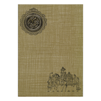 Brown Gold Prince Paper Print With Gold Foiling Baraat Print And Ganesh Sticker-KNPP717N