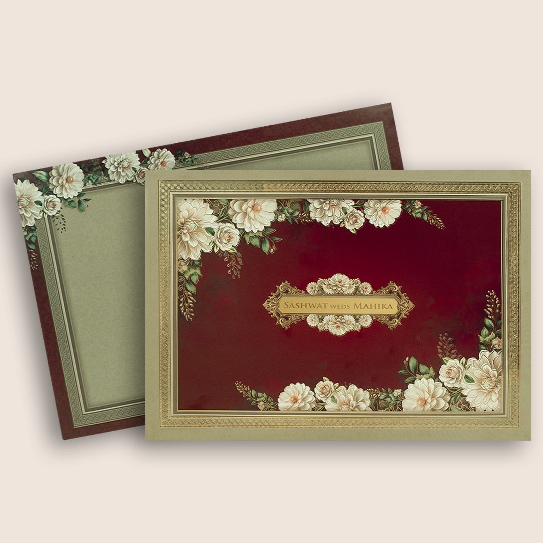 Dark Pink Floral Padded Invitation Card - KRE28720