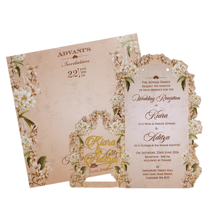 Pastel Cream Floral Layered Wedding Card - KFR15050