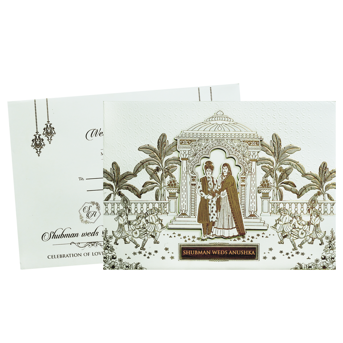 Ivory Padded Wedding Invitation Card with Embossed Floral Design-KRB09771