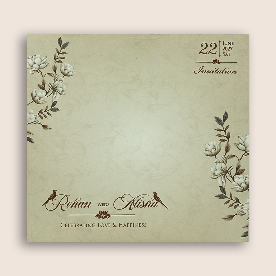 Cream Lilly Flower Laser Cut Marriage Card - KFR17250