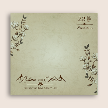 Cream Lilly Flower Laser Cut Marriage Card - KFR17250