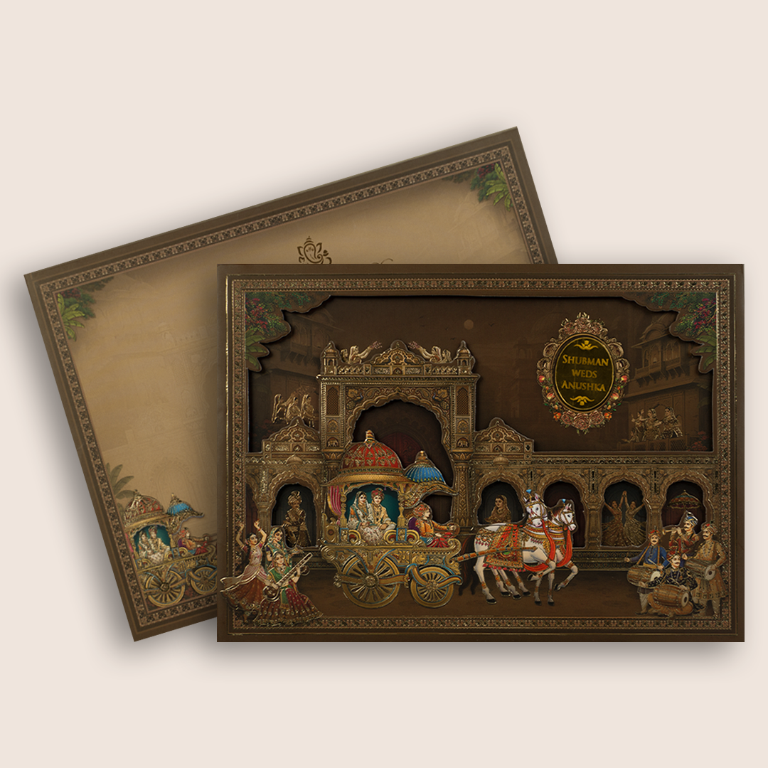 Brown Bride Groom Laser Cut Padded Wedding Invitation - KRB10580