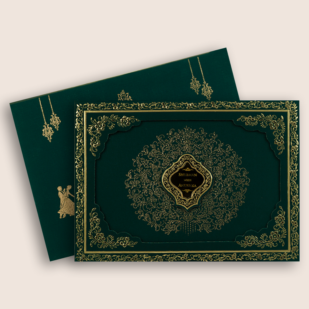 Green Floral Laser Cut Padded Wedding Invitation - KRB10480