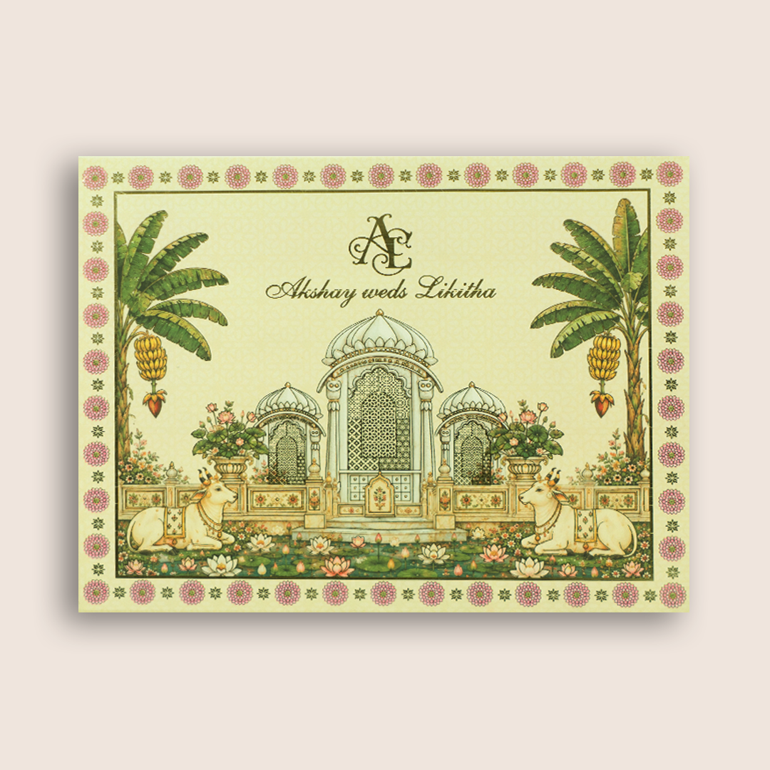 Cream Laser Cut Floral Lord Ganesha Padded Wedding Invitation - KNLW202581