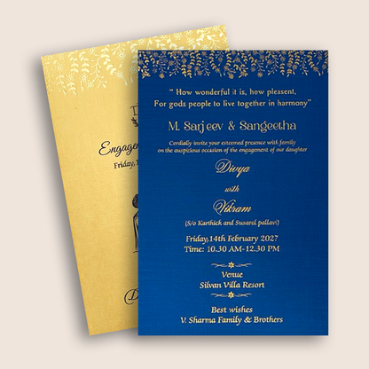 Gold Blue Single Sheet Wedding Card - KNS035BG