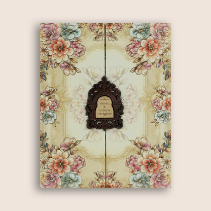 Cream Floral Embossed Padded Wedding Card - KPR07300