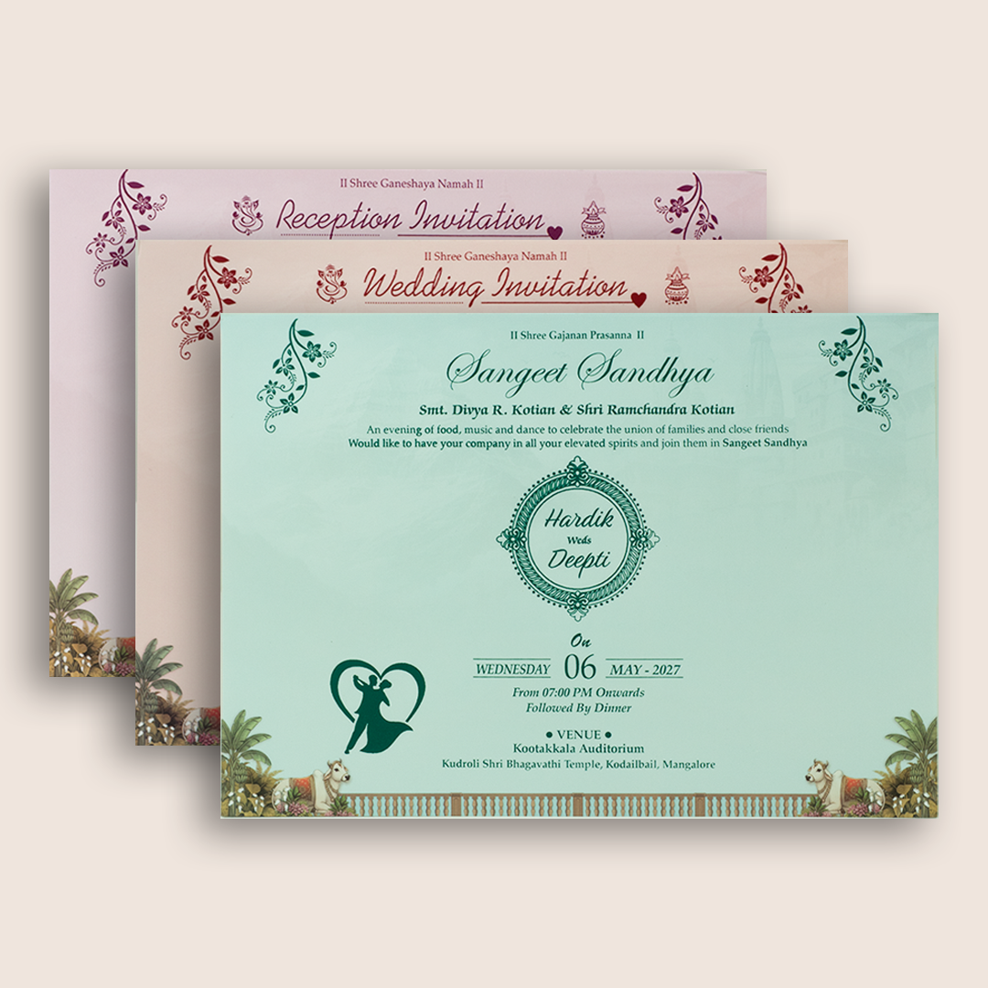 Peach Lord Shiva Parvathi Padded Wedding Invitation -KSH18200