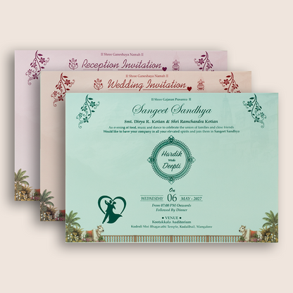 Peach Lord Shiva Parvathi Padded Wedding Invitation -KSH18200