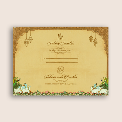 Brown Palace Door Style Padded Wedding Card - KRB09270