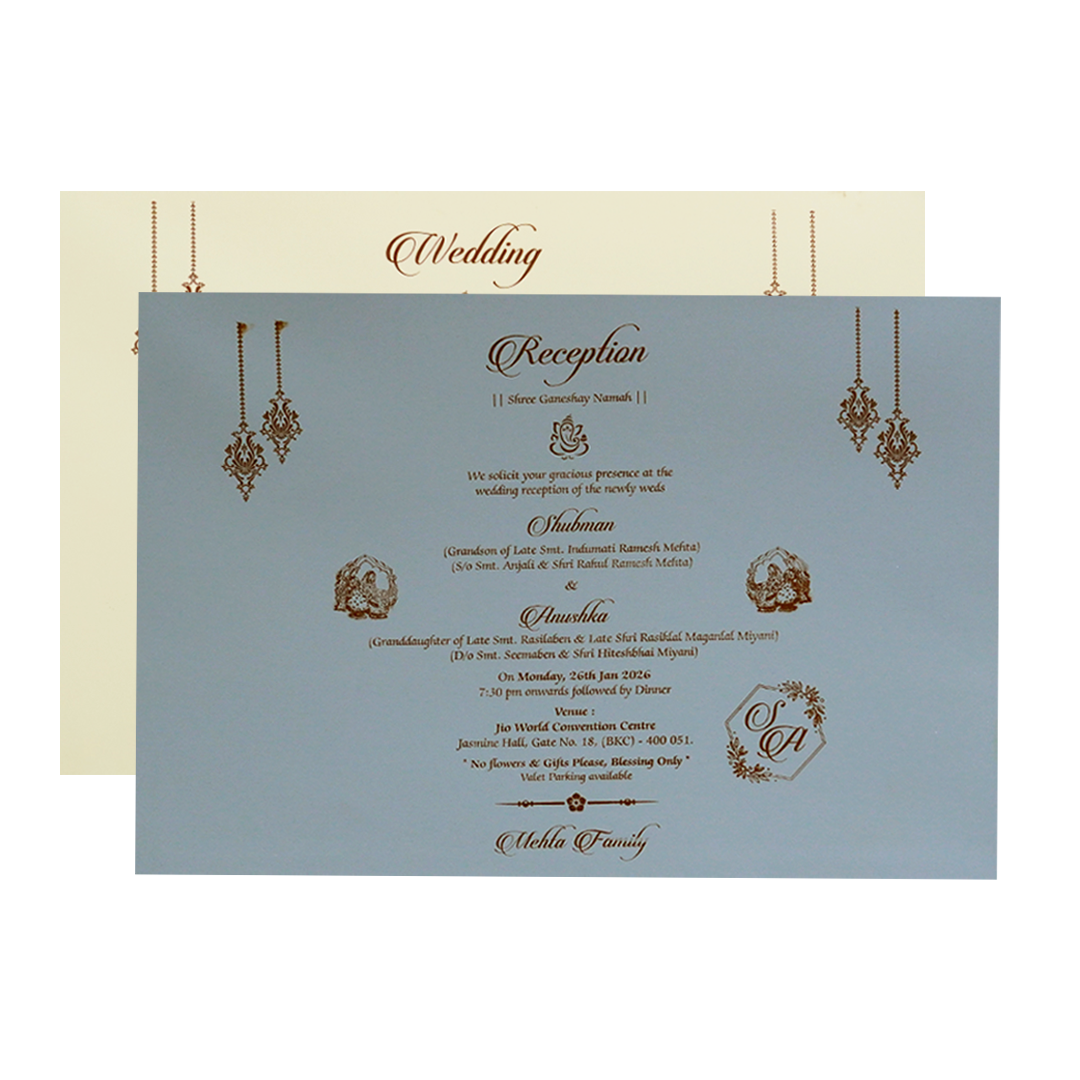 Grey Padded Embossed Floral Wedding Invitation Card-KRB09790