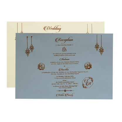 Grey Padded Embossed Floral Wedding Invitation Card-KRB09790