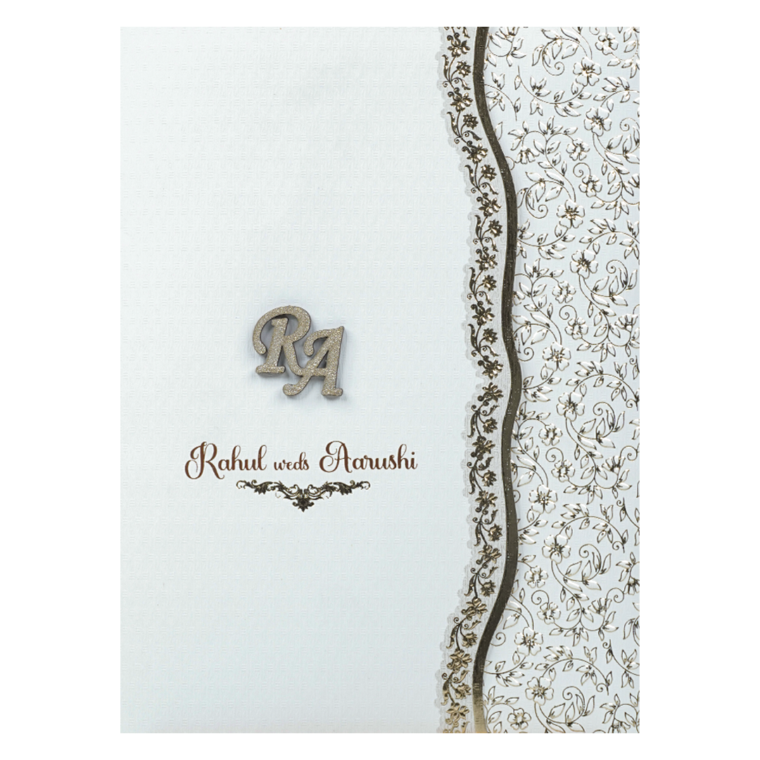White Gold Lace Wedding Card-KSI64980