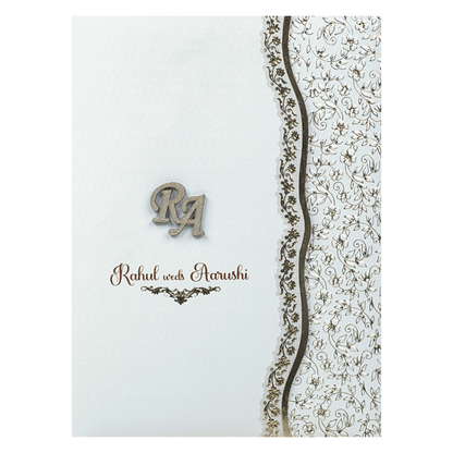 White Gold Lace Wedding Card-KSI64980