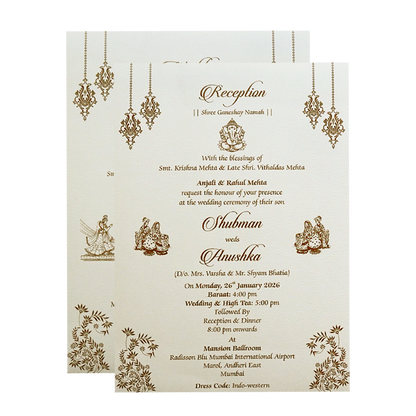 Royal White Embossed Door Style Wedding Invitation Card-KRB09111