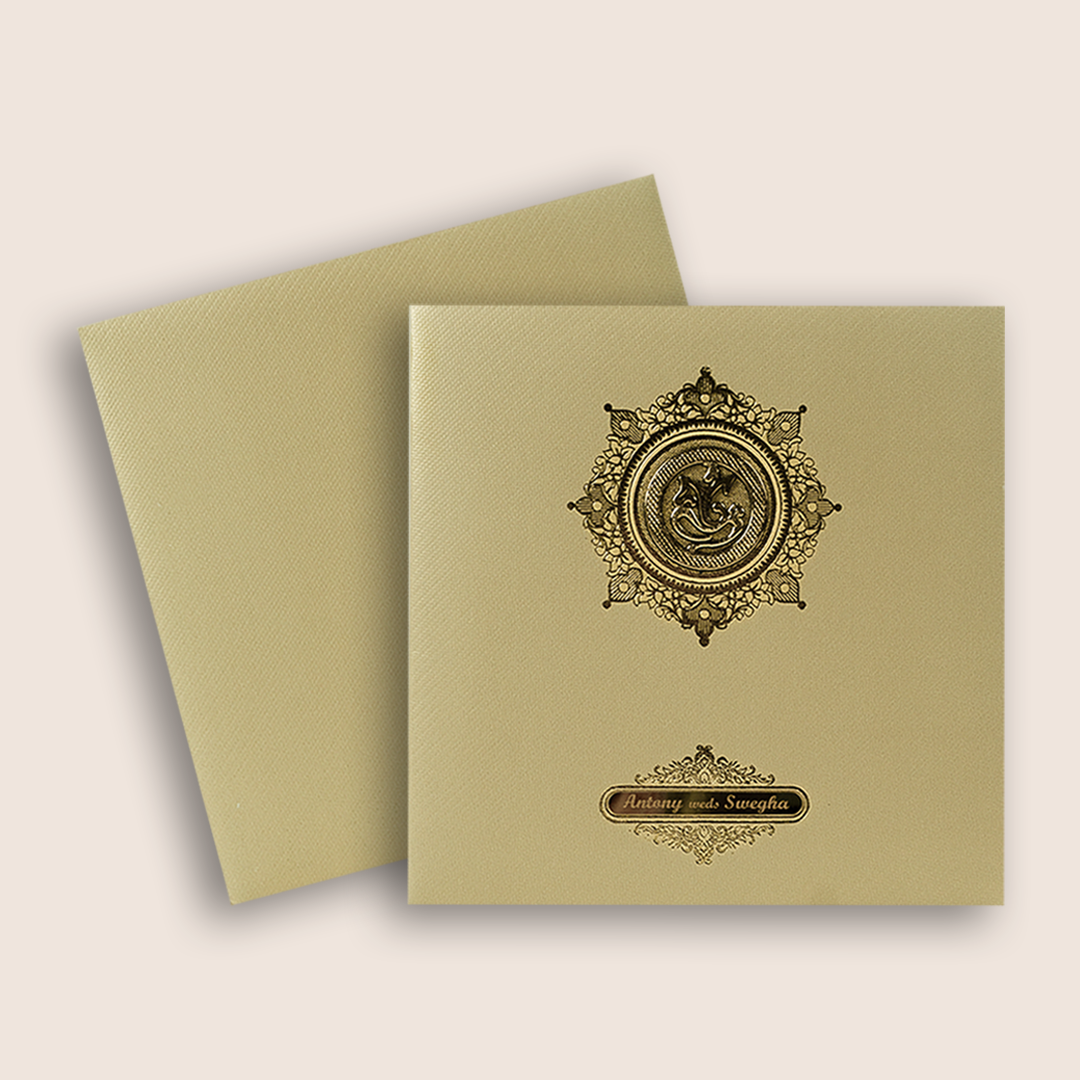 Gold Ganesha Wedding Card - KNK839MG