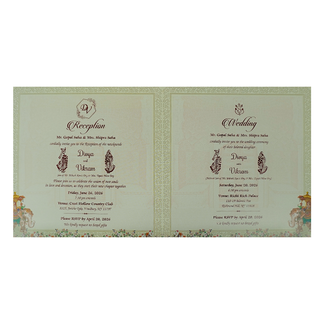 Blue Royal Floral Palace Wedding Card-KNKD8109