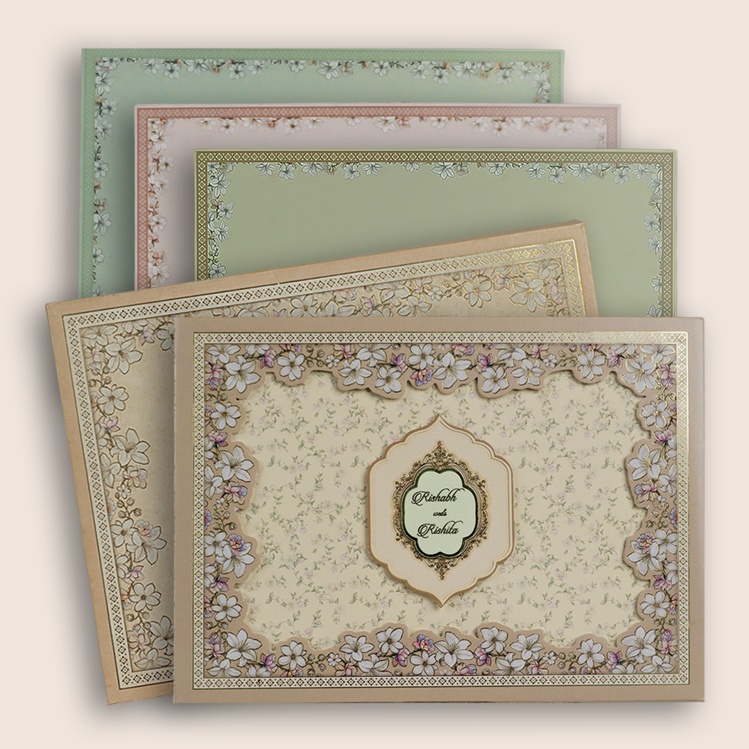 Beige Floral Laser Cut Wedding Card - KAA05990