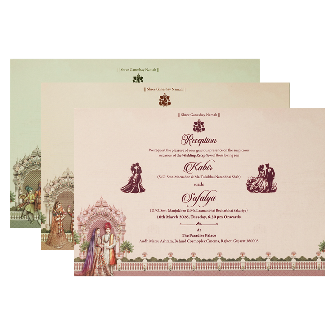 Pink Palace Elephant Padded Wedding Card-KSSC2470