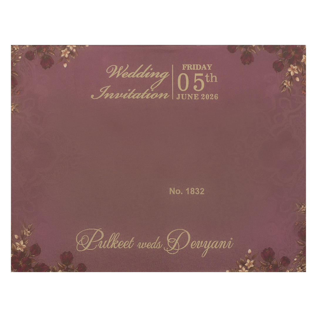 Buy Voilet Floral Gold Padded Wedding Card