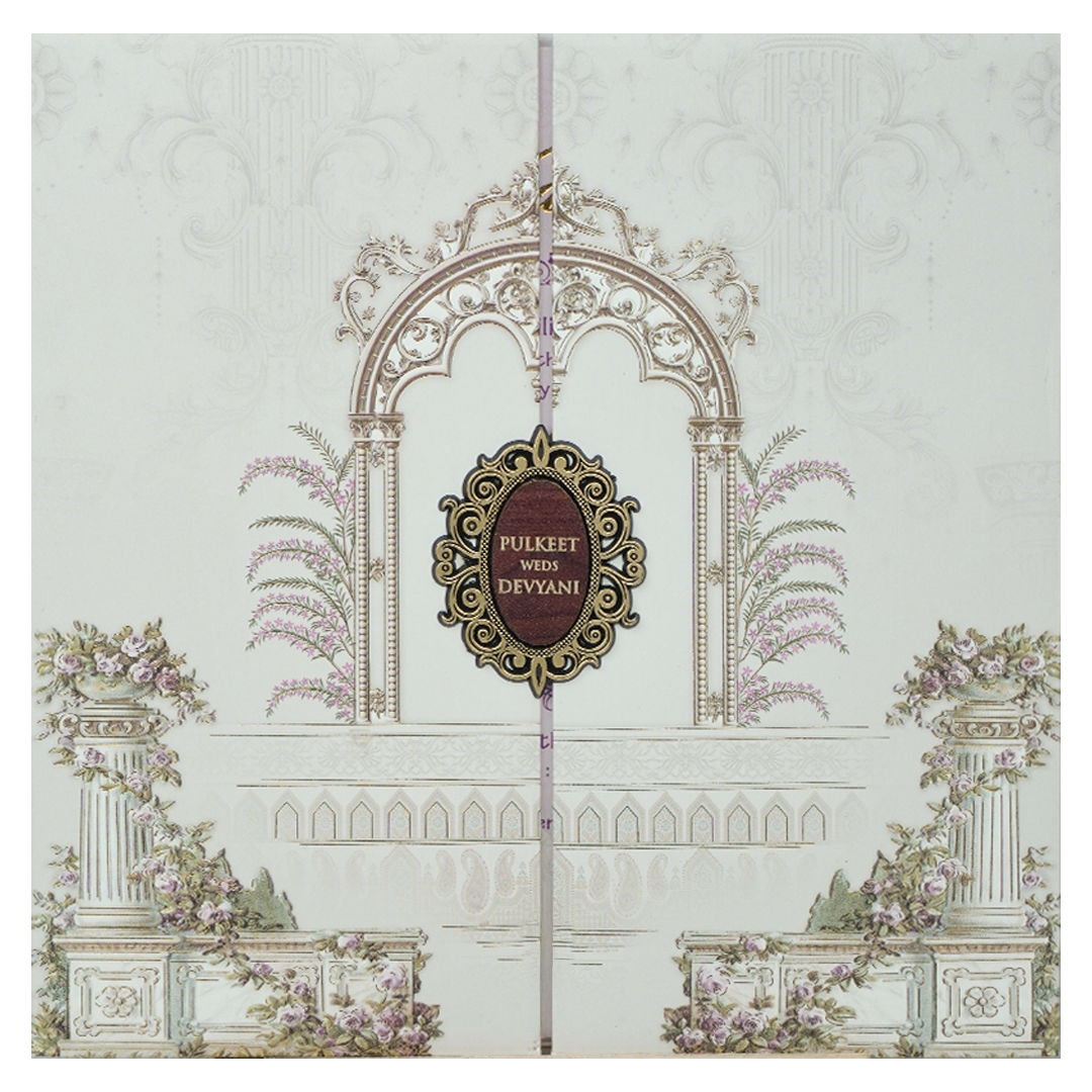 Cream Gatefold Floral Padded Wedding Card-KJTS1819
