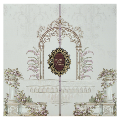 Cream Gatefold Floral Padded Wedding Card-KJTS1819