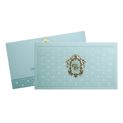 Mint Green Monogram Elegant Wedding Invitation Card-KPR24560