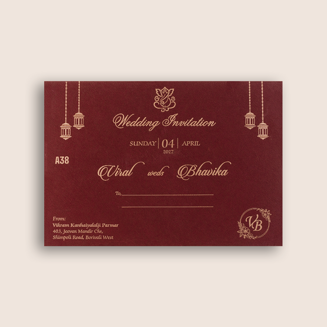 Maroon Floral Laser Cut Marriage Invitation - KMARA380
