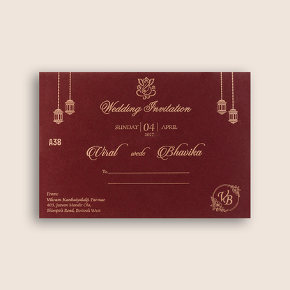 Maroon Floral Laser Cut Marriage Invitation - KMARA380
